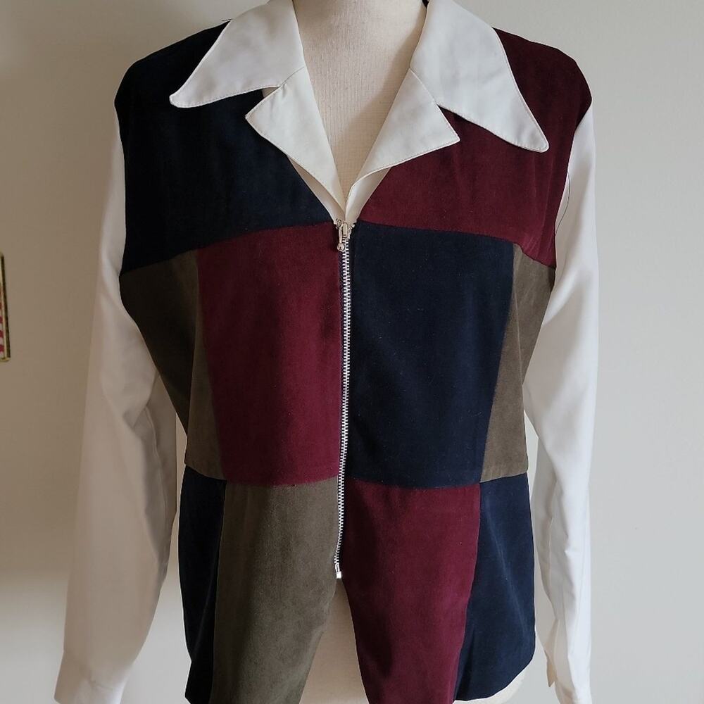 Vintage Ilyza Faux Suede Patchwork Blouse Sz L
